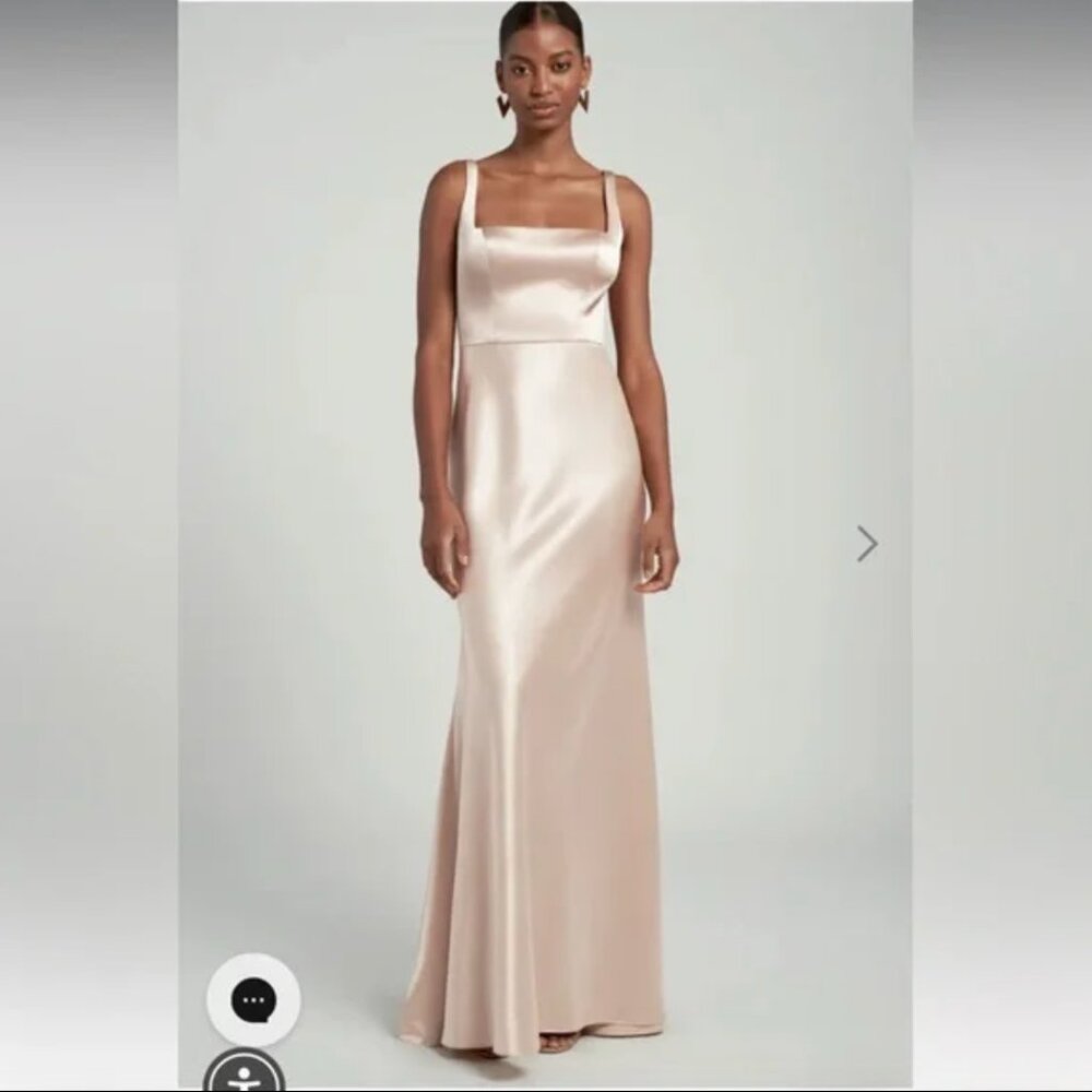 Jenny Yoo Ariana Satin Bridesmaid Dress Pale Gold Size 8